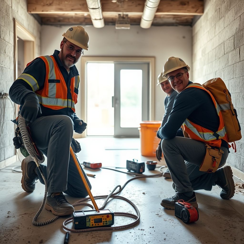 A team of IICRC-certified mold remediation technicians from Titan Pro Mold Removal setting up containment in a Burleson home.